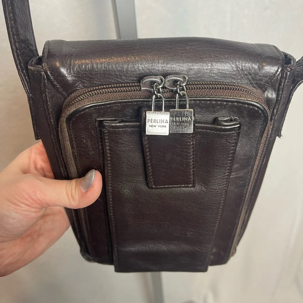 Vintage Perlina Brown Leather Crossbody Bag - Picture 3 of 8
